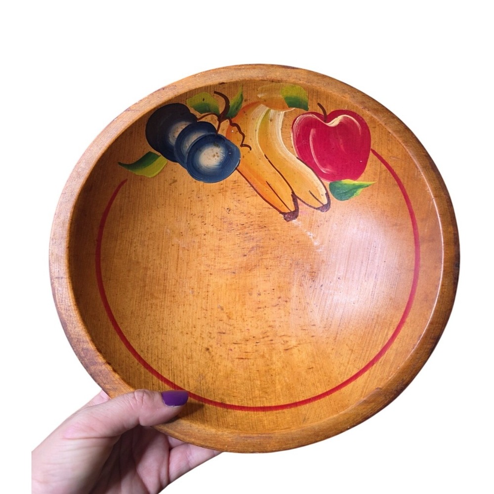 Antique Primitive Wooden Butter Dough Mixing Bowl Old Hand Painted‎ Turned 10.5"